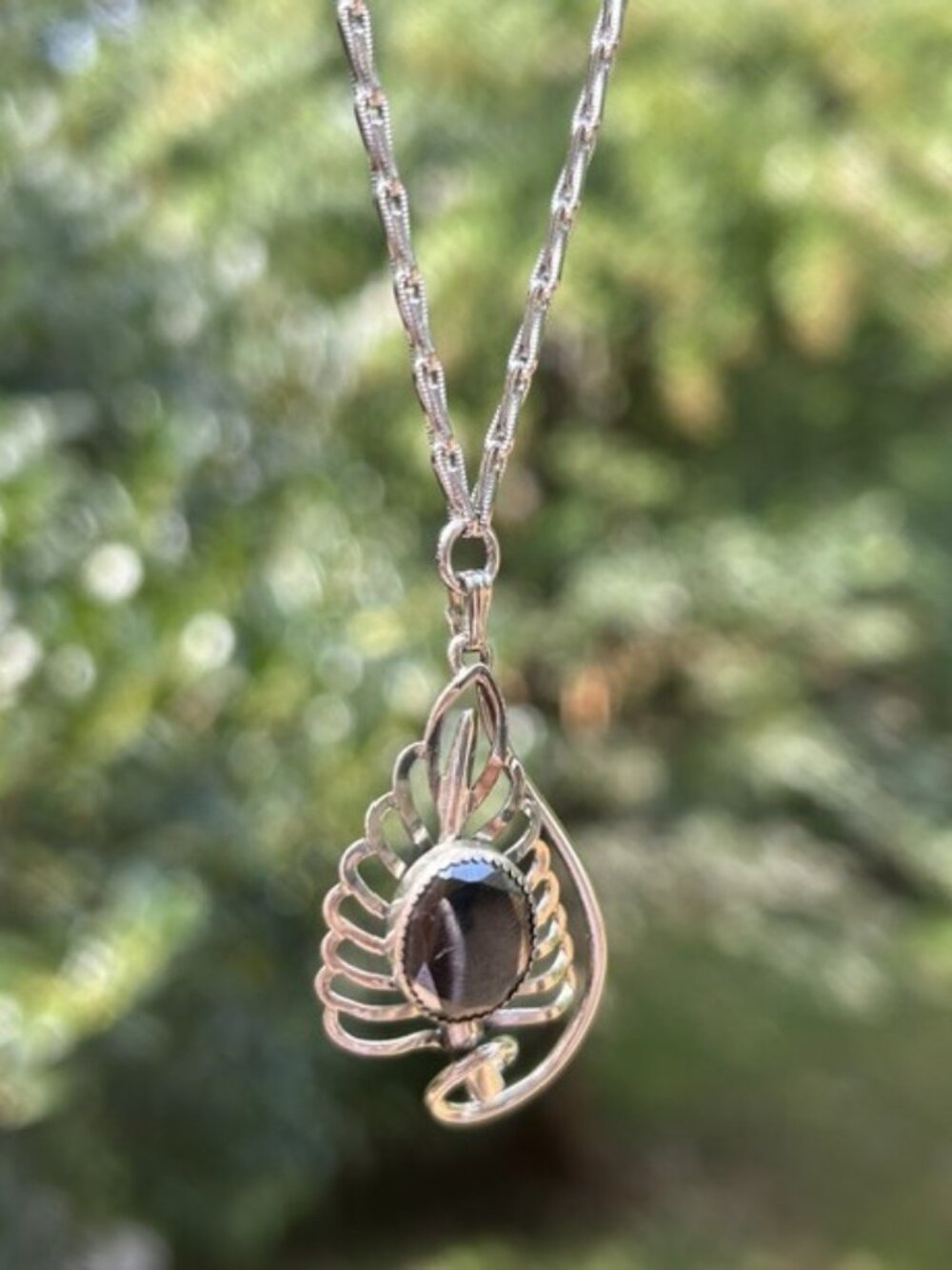 DANECRAFT STERLING Black Onyx Leaf Pendant NECKLACE